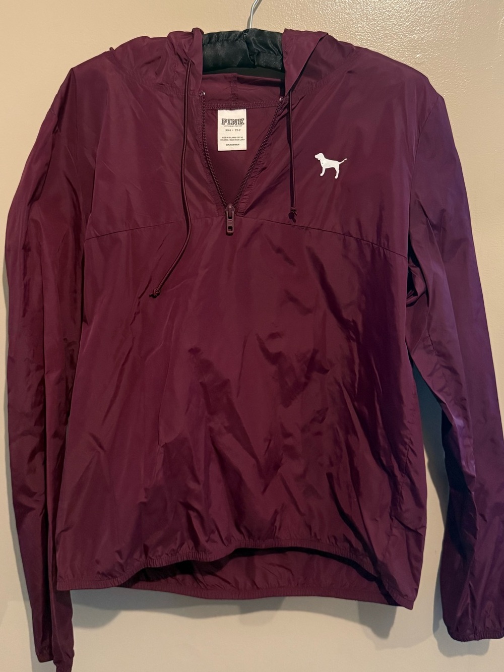 PINK Victoria's Secret Plum Half-Zip Windbreaker with White Dog Logo